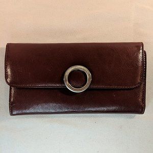 Wilsons Genuine Leather Burgundy Red Silver Circle Wallet Tri-fold Large READ DE